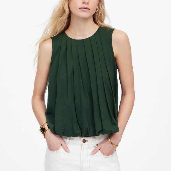 Madewell Tops - Madewell Sleeveless Crewneck Lightweight Jersey Bubble Hem Top Green Size XS NWT